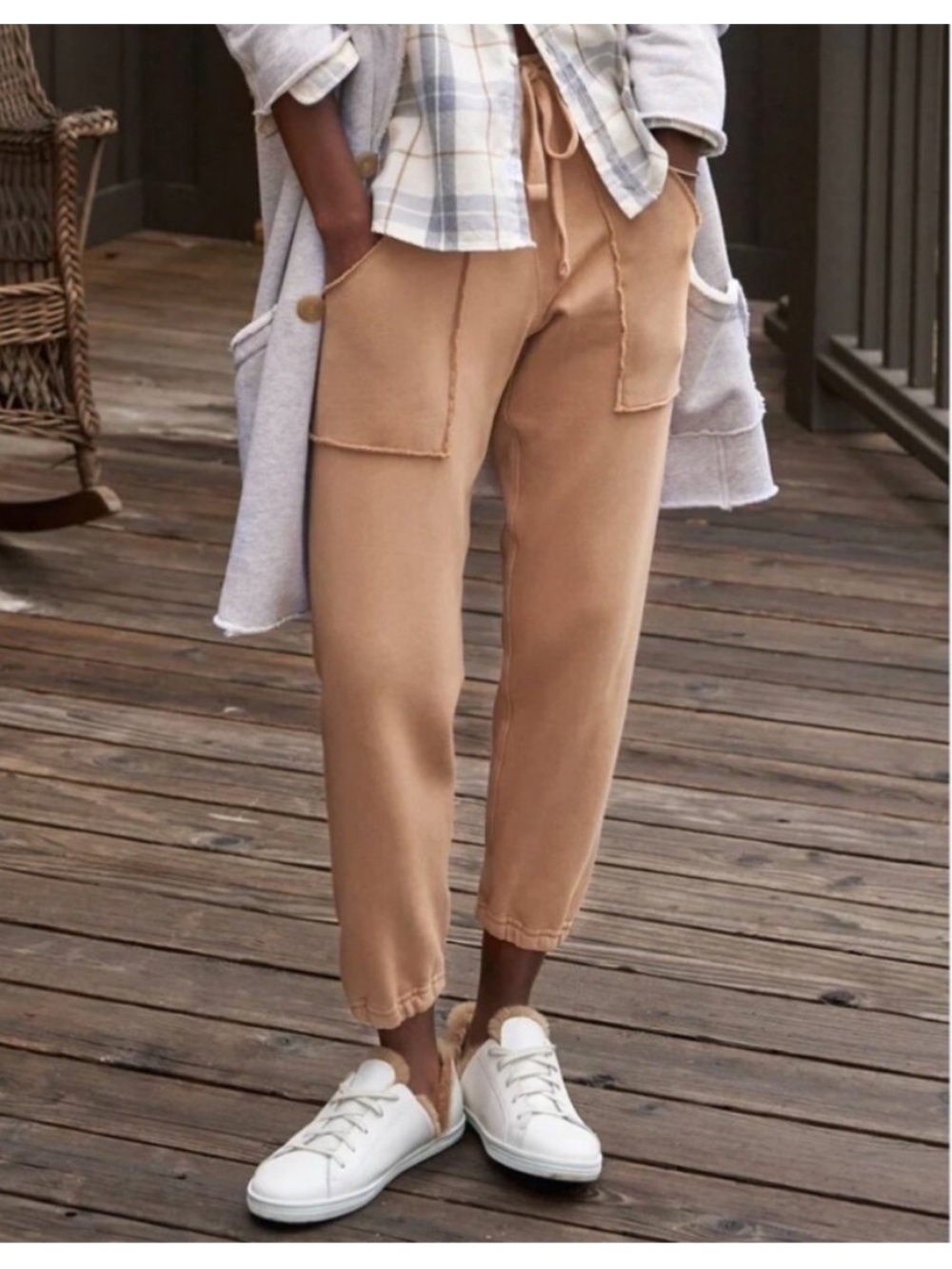 FRANK & EILEEN Camel Tan Tripe Fleece Eamon Patch Pocket Jogger Sweatpants Sz XL